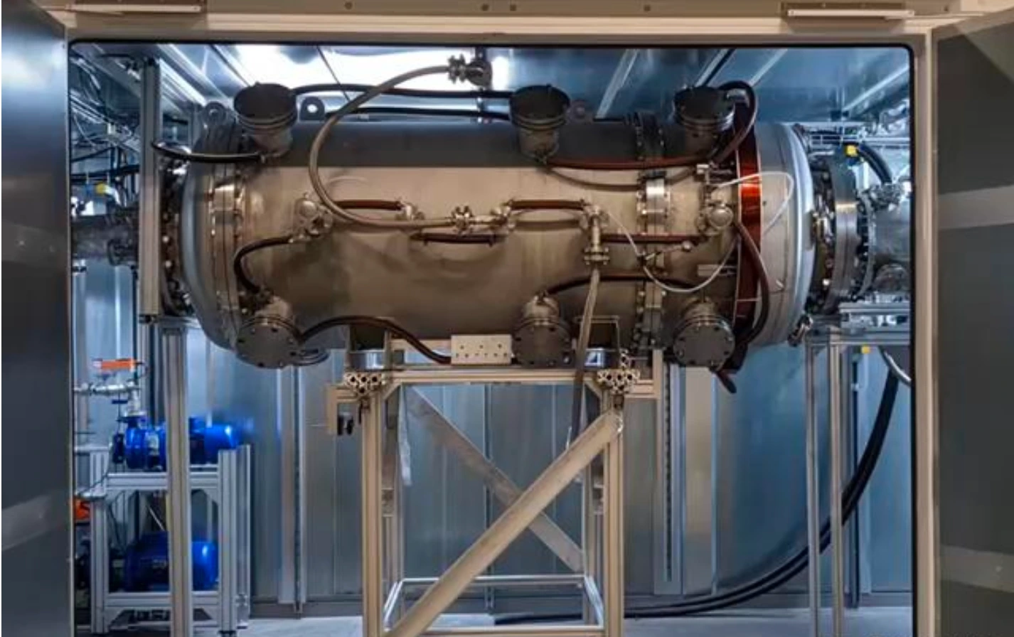 Close view of the methane plasmalysis module inside an industrial installation